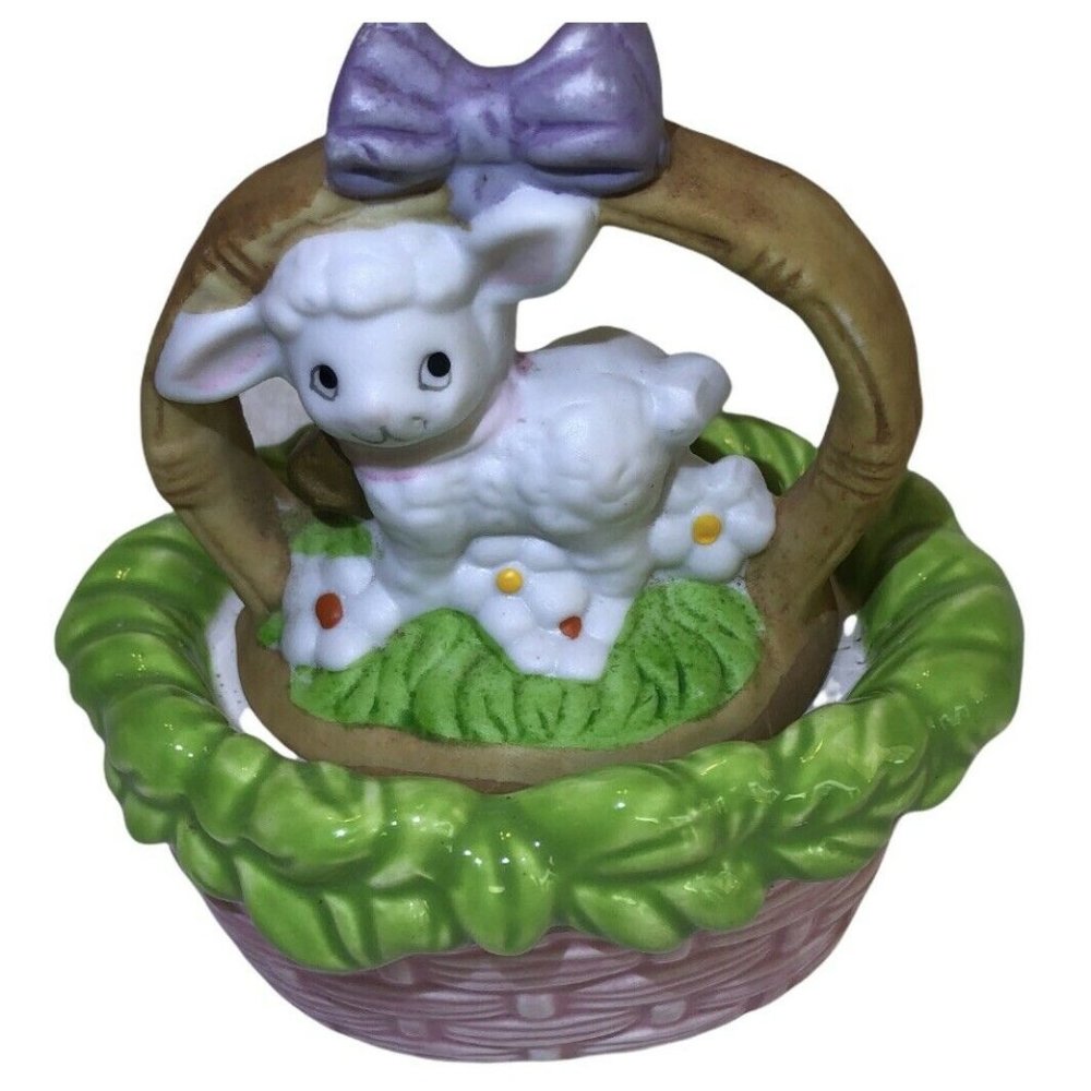 Dept 56 VTG 1980’s Porcelain Ceramic Basket w/lamb Trinket Box Easter Taiwan‎